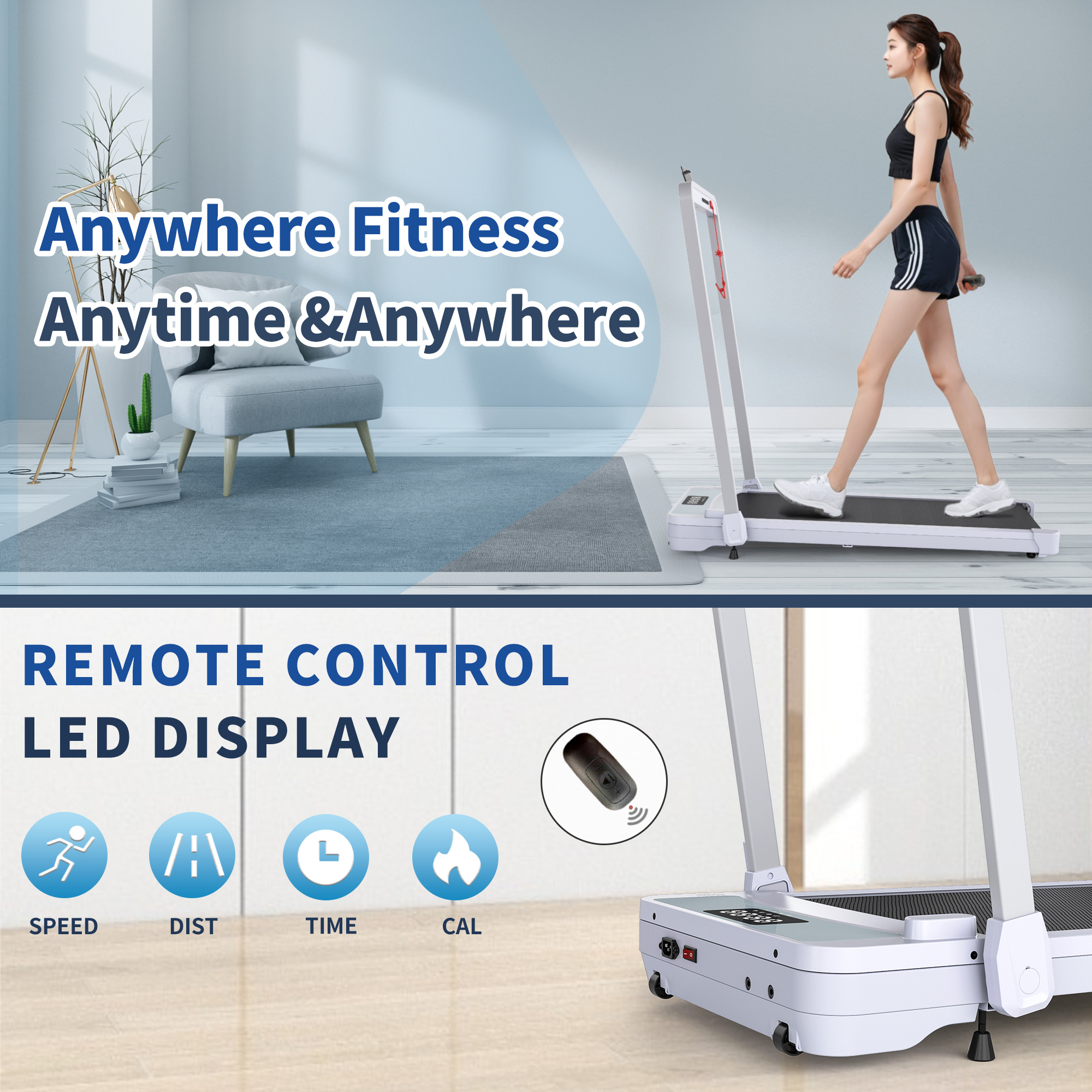 Treadmills, 3 in 1 Portable Treadmill and Walking Pad, with Incline for Home/Office, Remote Control and LED Display - Image 39