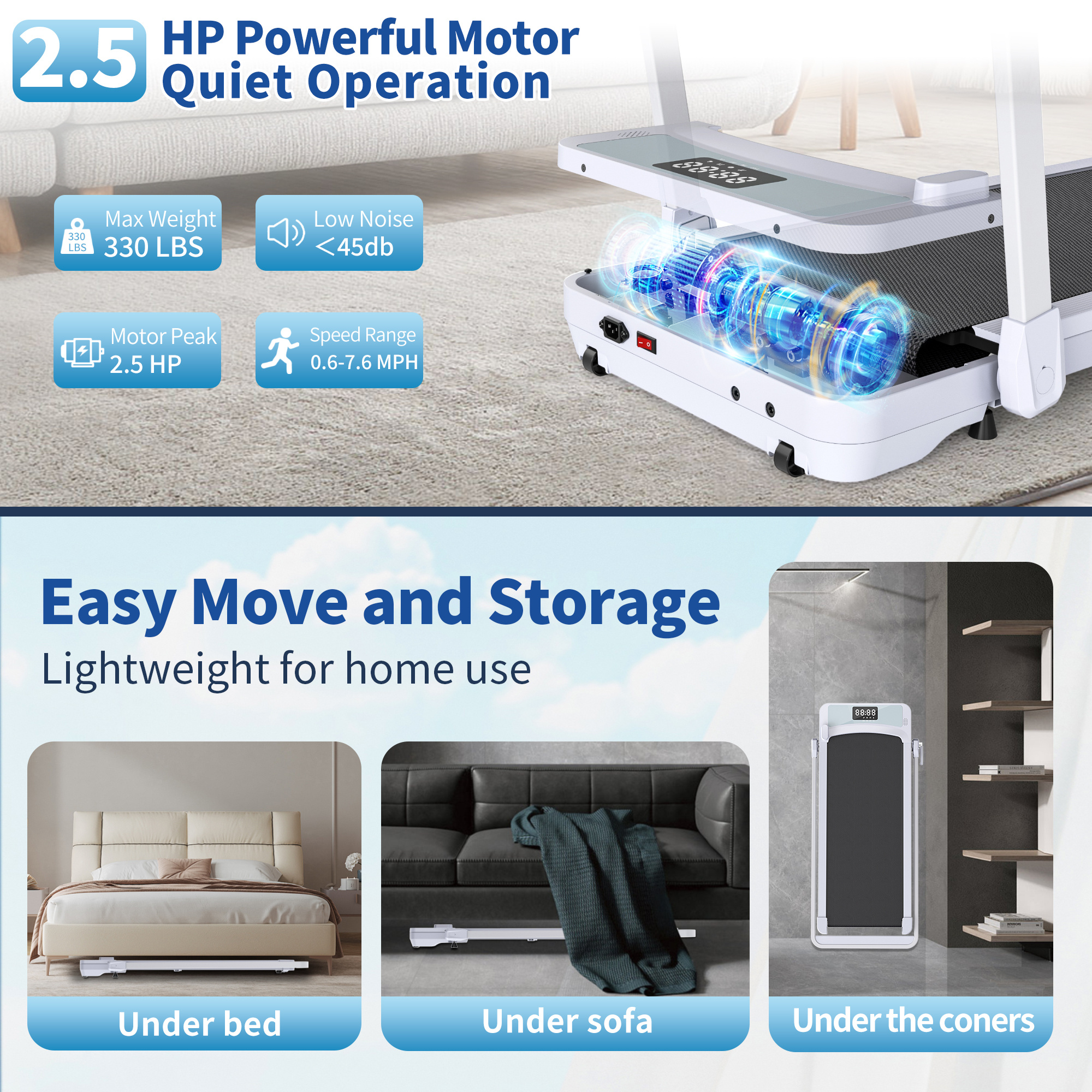 Treadmills, 3 in 1 Portable Treadmill and Walking Pad, with Incline for Home/Office, Remote Control and LED Display - Image 40