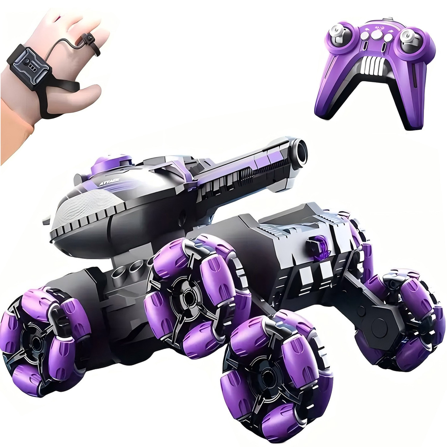 6WD Remote Control Tank Vehicle with Handle Controller - 2.4G wireless technology, 360° rolling, LED lighting, McPherson wheeled design - Rechargeable transformable remote control vehicle, an excellent gift for boys and girls. - Image 8