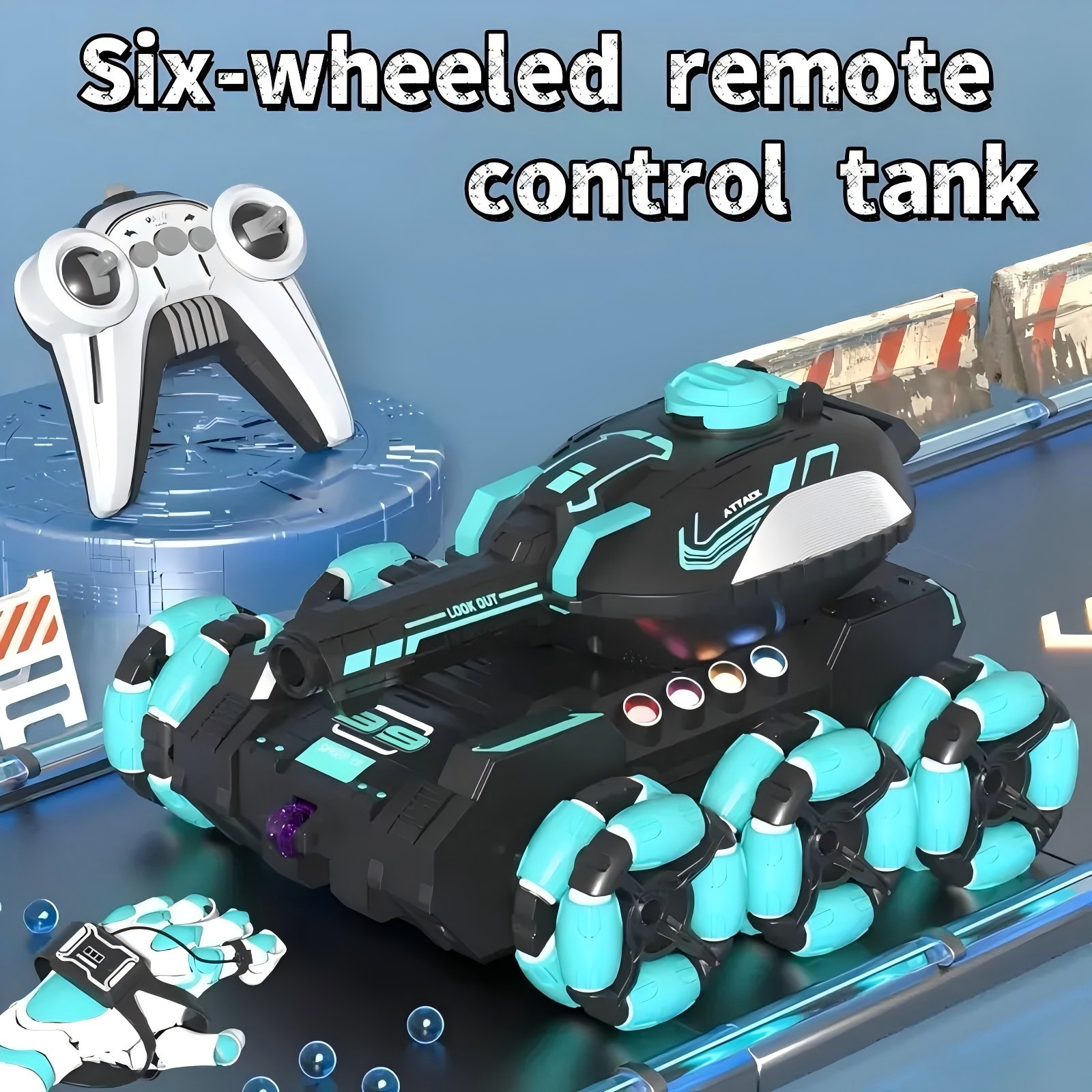 6WD Remote Control Tank Vehicle with Handle Controller - 2.4G wireless technology, 360° rolling, LED lighting, McPherson wheeled design - Rechargeable transformable remote control vehicle, an excellent gift for boys and girls. - Image 3