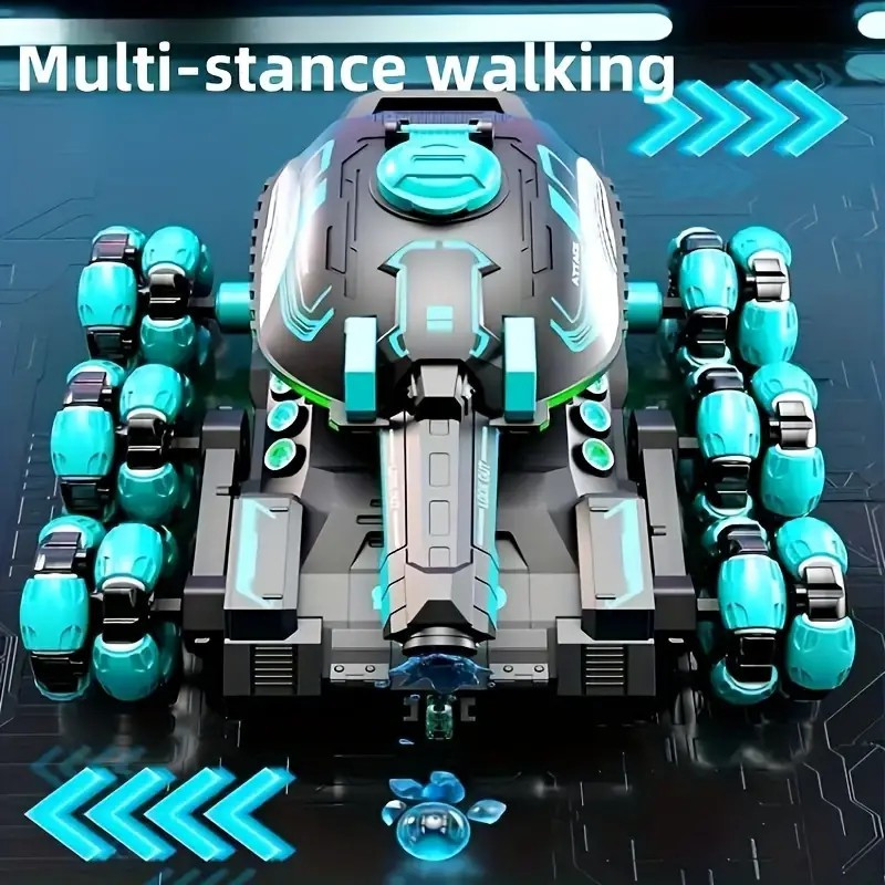 6WD Remote Control Tank Vehicle with Handle Controller - 2.4G wireless technology, 360° rolling, LED lighting, McPherson wheeled design - Rechargeable transformable remote control vehicle, an excellent gift for boys and girls. - Image 2