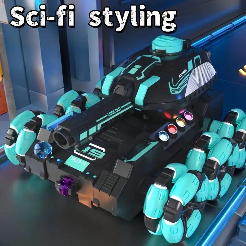 6WD Remote Control Tank Vehicle with Handle Controller - 2.4G wireless technology, 360° rolling, LED lighting, McPherson wheeled design - Rechargeable transformable remote control vehicle, an excellent gift for boys and girls. - Image 5