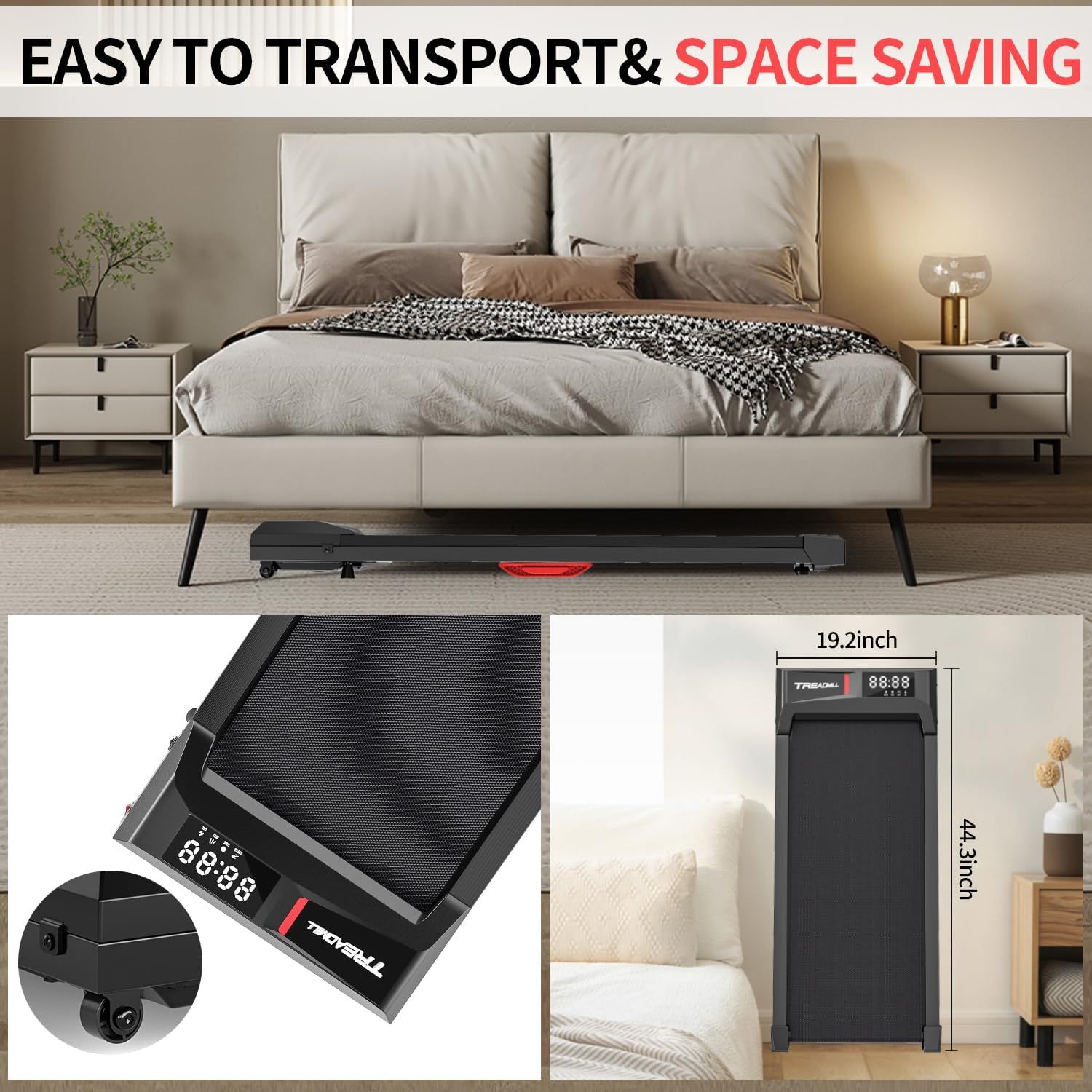 Treadmills, 3 in 1 Portable Treadmill and Walking Pad, with Incline for Home/Office, Remote Control and LED Display - Image 18