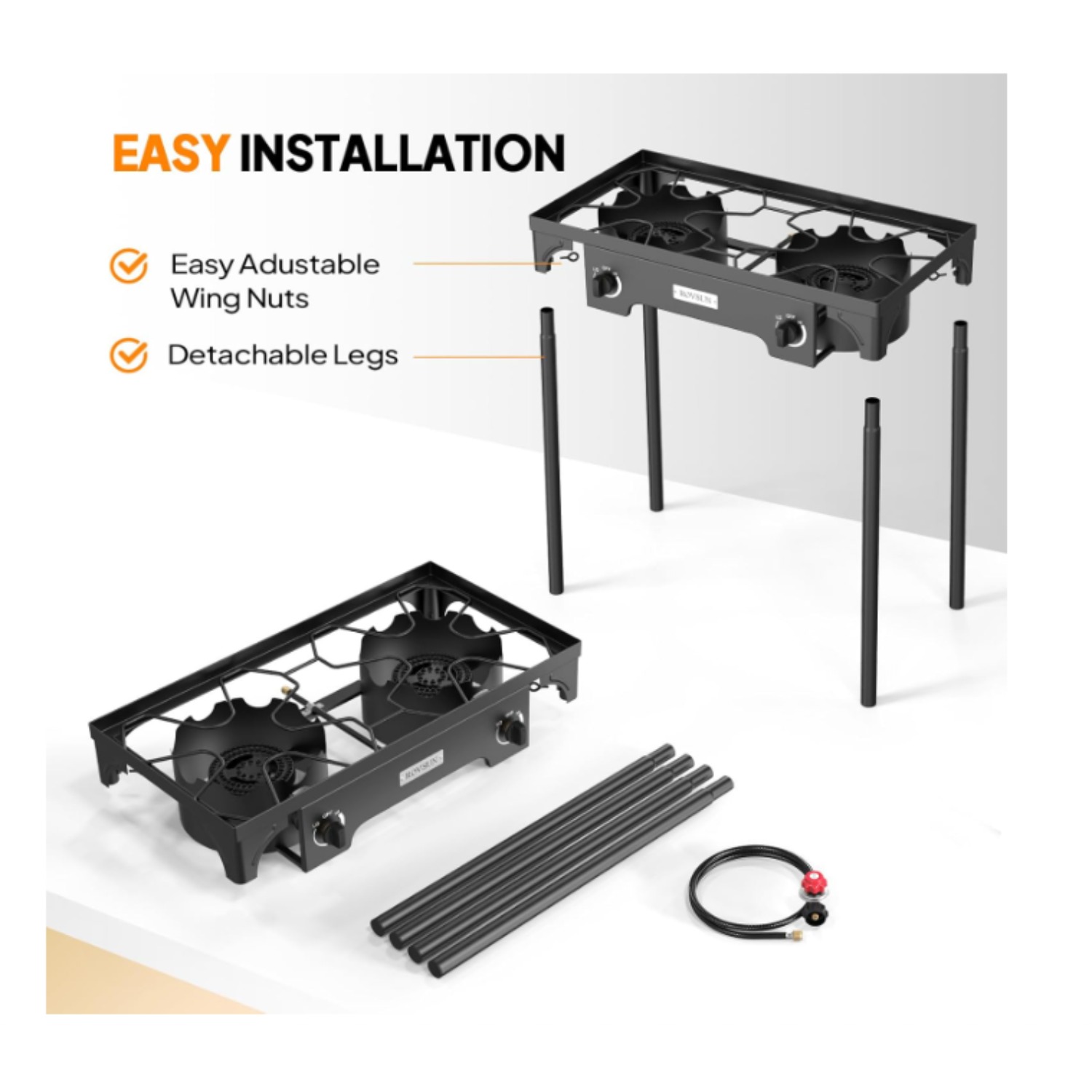 2 Burner Outdoor Propane Gas Stove 150, 000 BTU High Pressure Stand Cooker for Backyard Cooking Camping Home Brewing Canning Turkey Frying, 20 PSI Regulator - Image 2