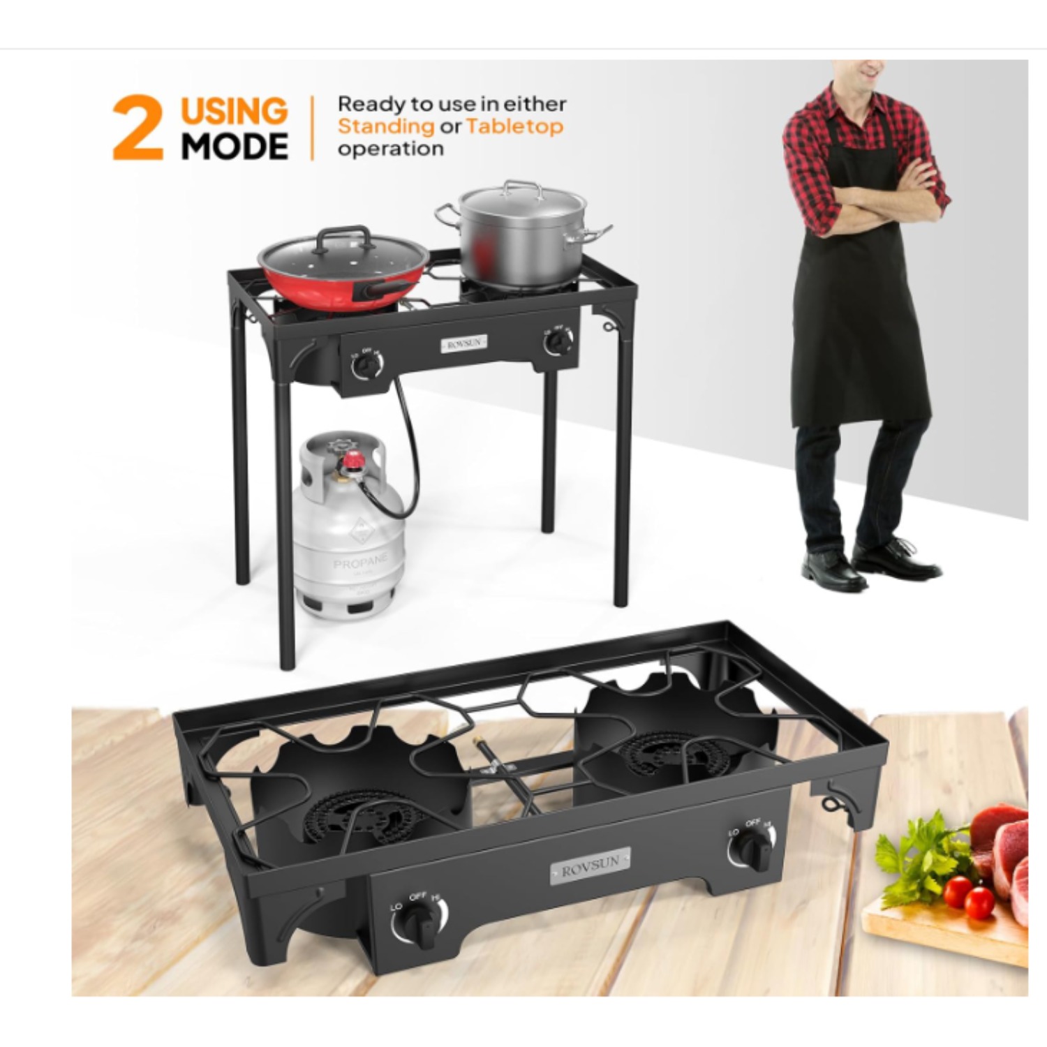 2 Burner Outdoor Propane Gas Stove 150, 000 BTU High Pressure Stand Cooker for Backyard Cooking Camping Home Brewing Canning Turkey Frying, 20 PSI Regulator