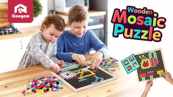 Coogam Wooden Mosaic Puzzle, 370PCS Shape Pattern Blocks With 8 Colors, Pixel Board Game STEM Toys Gift For Kids Toddlers Boys Girls Ages 4 5 6 7 Years Old - Image 8
