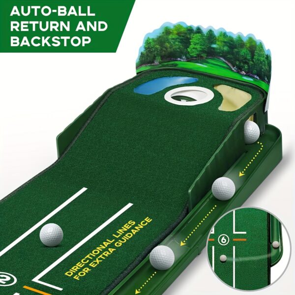 [Deluxe Golf Mat] HUAEN Deluxe Golf Putting Mat | 3 Practice Holes, Green Felt with Ball Return, Durable Wrinkle-Resistant Nylon, Includes Putter Cup & Accessories, Indoor & Outdoor Use - Image 3