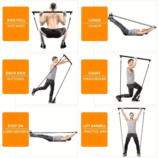 [Heavy Tension Workout Bar] 300lbs Anti-snap Heavy Tension Workout Bar Fitness Resistance Bands Set - Latex Fabric, Black Color, Pilates Yoga Pull Rope Exercise Training Expander Gym Equipment for Home Bodybuilding - Image 6