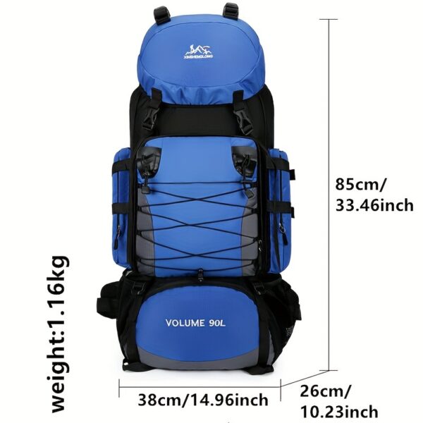 [Durable Hiking Backpack] Durable 90L Large Capacity Hiking Backpack | Multi-Compartment Design for Outdoor Trekking, Camping & Travel, with Adjustable Straps, Laptop Sleeve, and Front Zipper Closure, Hiking Gear - Image 2