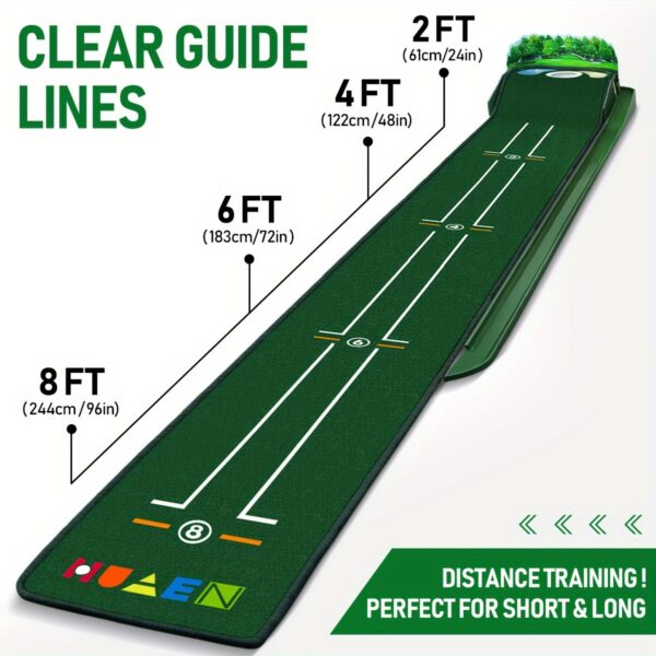 [Deluxe Golf Mat] HUAEN Deluxe Golf Putting Mat | 3 Practice Holes, Green Felt with Ball Return, Durable Wrinkle-Resistant Nylon, Includes Putter Cup & Accessories, Indoor & Outdoor Use - Image 2