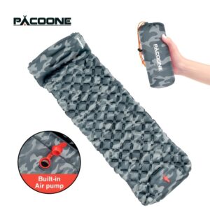 PACOONE Outdoor Camping Sleeping Pad Inflatable Mattress with Pillows Ultralight Air Mat Built-in Inflator Pump Travel Hiking
