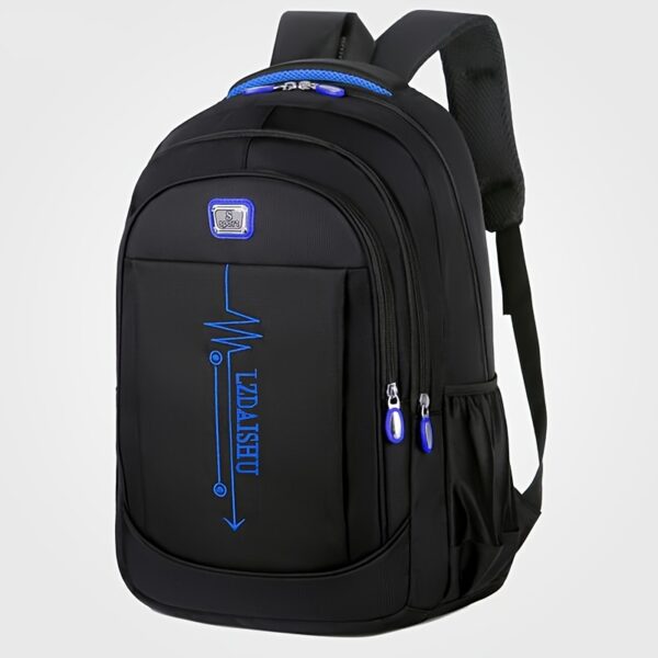 [Lightweight Backpack] Lightweight Canvas Men's Backpack | Large Capacity, Adjustable Straps, Multiple Compartments for School, Travel & Work, Black with White Stitching, Casual Daypack, Travel Backpack, Modern Backpack, Durable Stitching, Secure Zipper Closure - Image 5