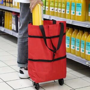 [Collapsible Red Shopping Cart] Large Capacity Red Collapsible Shopping Cart - Durable Plastic, Leak-Proof, Multi-Compartment Trolley for Groceries and More, Foldable