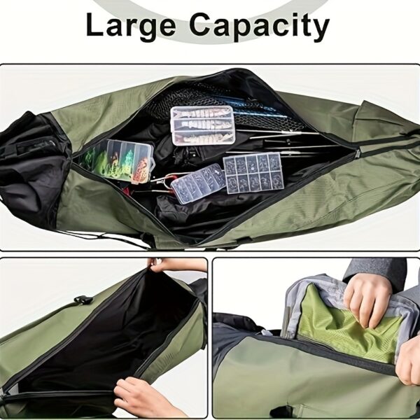 [Durable Fishing Rod Bag] Durable Green 1pc Fishing Rod Bag | Multifunction Large Capacity High Quality Rod Case, Folding Fishing Tackle Carry Bag - Image 3