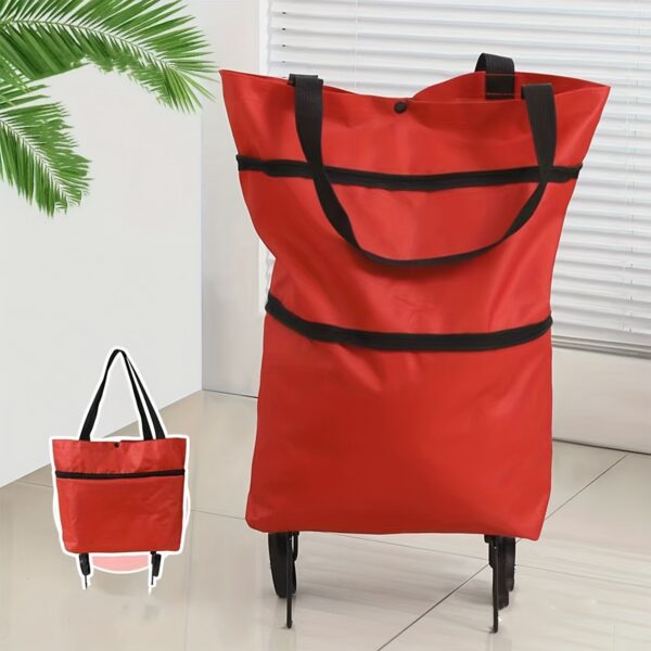 [Collapsible Red Shopping Cart] Large Capacity Red Collapsible Shopping Cart - Durable Plastic, Leak-Proof, Multi-Compartment Trolley for Groceries and More, Foldable - Image 6