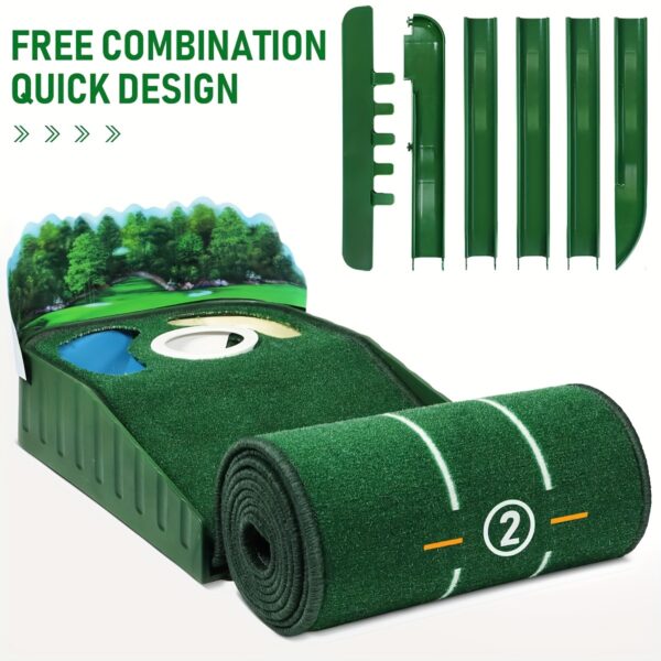 [Deluxe Golf Mat] HUAEN Deluxe Golf Putting Mat | 3 Practice Holes, Green Felt with Ball Return, Durable Wrinkle-Resistant Nylon, Includes Putter Cup & Accessories, Indoor & Outdoor Use - Image 5
