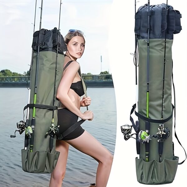 [Durable Fishing Rod Bag] Durable Green 1pc Fishing Rod Bag | Multifunction Large Capacity High Quality Rod Case, Folding Fishing Tackle Carry Bag