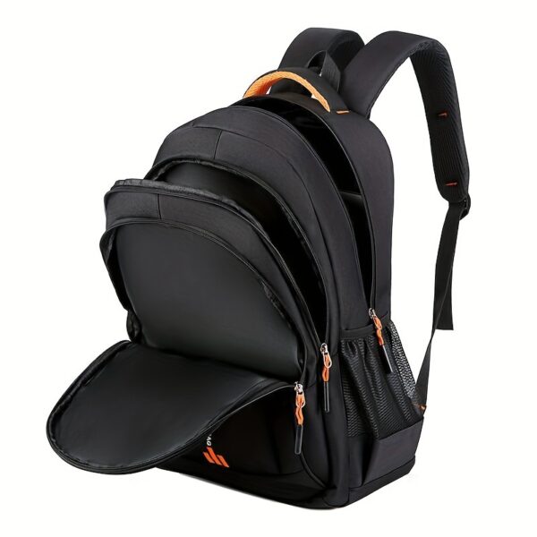 Stylish Black Nylon Backpack with Golden Accents - Large Capacity, Multiple Compartments, Durable & Lightweight for Middle & High Students, Trendy Campus Travel Bag with Laptop Sleeve, Backpack for - Image 8