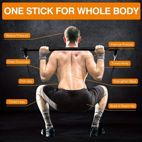 [Heavy Tension Workout Bar] 300lbs Anti-snap Heavy Tension Workout Bar Fitness Resistance Bands Set - Latex Fabric, Black Color, Pilates Yoga Pull Rope Exercise Training Expander Gym Equipment for Home Bodybuilding - Image 5