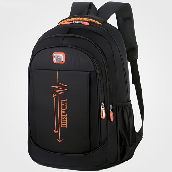[Lightweight Backpack] Lightweight Canvas Men's Backpack | Large Capacity, Adjustable Straps, Multiple Compartments for School, Travel & Work, Black with White Stitching, Casual Daypack, Travel Backpack, Modern Backpack, Durable Stitching, Secure Zipper Closure - Image 9