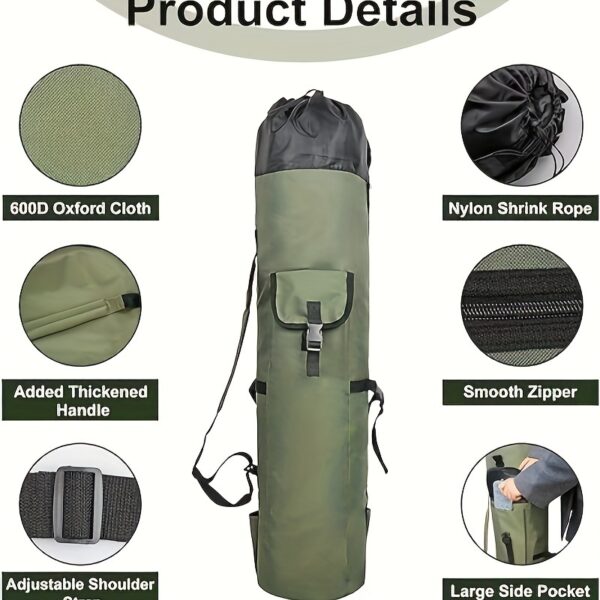 [Durable Fishing Rod Bag] Durable Green 1pc Fishing Rod Bag | Multifunction Large Capacity High Quality Rod Case, Folding Fishing Tackle Carry Bag - Image 9