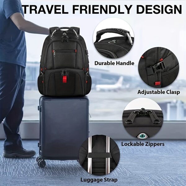 [Large Travel Backpack] 50L Large Men's Travel Backpack, Laptop Bag with USB Charging Port, Accommodates 17-Inch Laptops, Suitable for College, Approved for Airline Use, Business Work Bag, Perfect for Back-To-School Season, Ideal Valentine's Day Present - Image 3