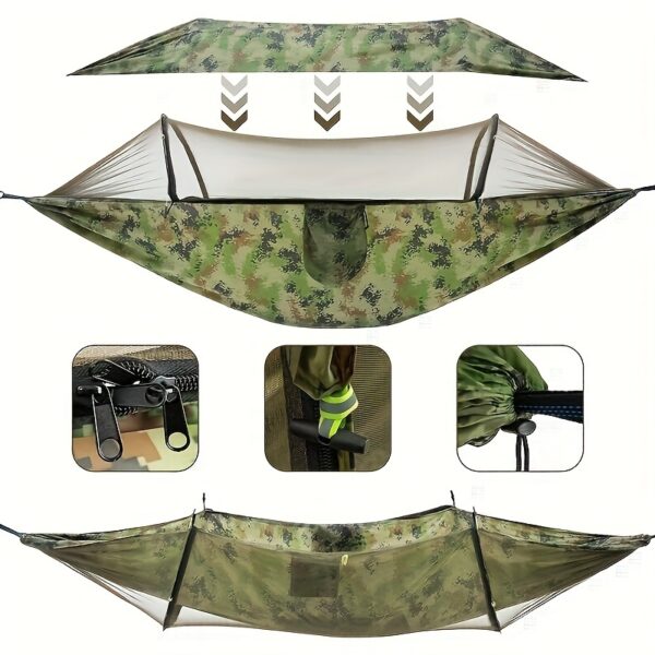 [Versatile Camo Hammock] 4-in-1 Camo Camping Hammock - Durable Nylon, Versatile with Mosquito Net & Sun Shelter, Easy Setup for Backpacking, Hiking, Beach & Garden Adventures, Camping Accessories