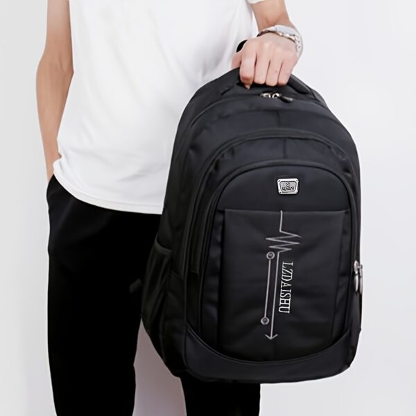 [Lightweight Backpack] Lightweight Canvas Men's Backpack | Large Capacity, Adjustable Straps, Multiple Compartments for School, Travel & Work, Black with White Stitching, Casual Daypack, Travel Backpack, Modern Backpack, Durable Stitching, Secure Zipper Closure - Image 15