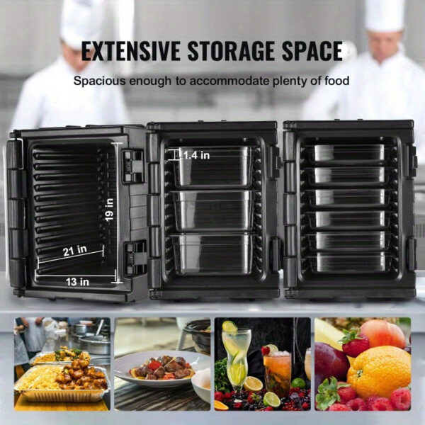 VEVOR Insulated Food Pan Carrier, 82 Qt Hot Box for Catering, LLDPE Food Box Carrier w/ Double Buckles, Front Loading Food Warmer w/ Handles, Stackable End Loader for Restaurant, Canteen, etc. Black - Image 7