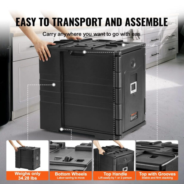 VEVOR Insulated Food Pan Carrier, 82 Qt Hot Box for Catering, LLDPE Food Box Carrier w/ Double Buckles, Front Loading Food Warmer w/ Handles, Stackable End Loader for Restaurant, Canteen, etc. Black - Image 5