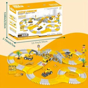 Toy Construction Track SetIncludes 2 Electric Vehicles And 4 Construction VehiclesBattery-powered (non-rechargeable)Orange Plastic Tracks Suitable for Kids Aged 3-6Perfect Christmas Gift