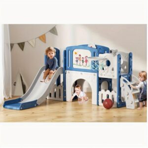 73.62" Toddler Slide Set, 8 In 1 Kids Indoor Slide For Toddler Age 1+, Indoor Outdoor Toddler Playground With Basketball Hoop And Telescope Ring Toss Storage Space, Easy To Assemble And Clean Suitable For Christmas Gift