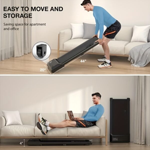 SUPERUN 15, 35x39, 37 Inch Quiet Portable Under-Desk Treadmill - Smart Walking Pad with Adjustable Resistance, 100-120V Plug & Go Design for Home Office Gym, Space-Saving Compact Fitness Equipment, Treadmill for Walking, Home Gym Equipment, Sleek Exercise Machine, Sturdy Construction, Without Battery - Image 5