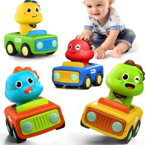 4 Children'S Dinosaur Toy Car, Press Drive Baby Toy Car, 4 Different Image Sets, Made Of High-quality Materials, Exercise Baby Hand-eye Coordination, Suitable For Baby'S Birthday Easter Gifts