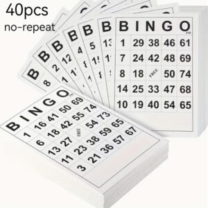 40pcs Unique Bingo Card Game Cards - No-Repeat Numbers, Ideal for Family Gatherings, Outdoor Travel & Parties - Perfect Gift for Birthdays, Weddings, Retirement Celebrations, Bingo Cards for Playing, Party Game Cards, Classic Bingo Design, Durable Paper Cards