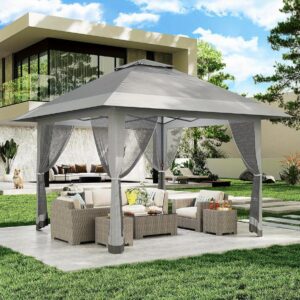 EuKer 13x13FT Pop Up Gazebo Outdoor with Mesh Cover Height, Adjustable Canopy Tent for Backyard and Patio Furniture with Carry Bag