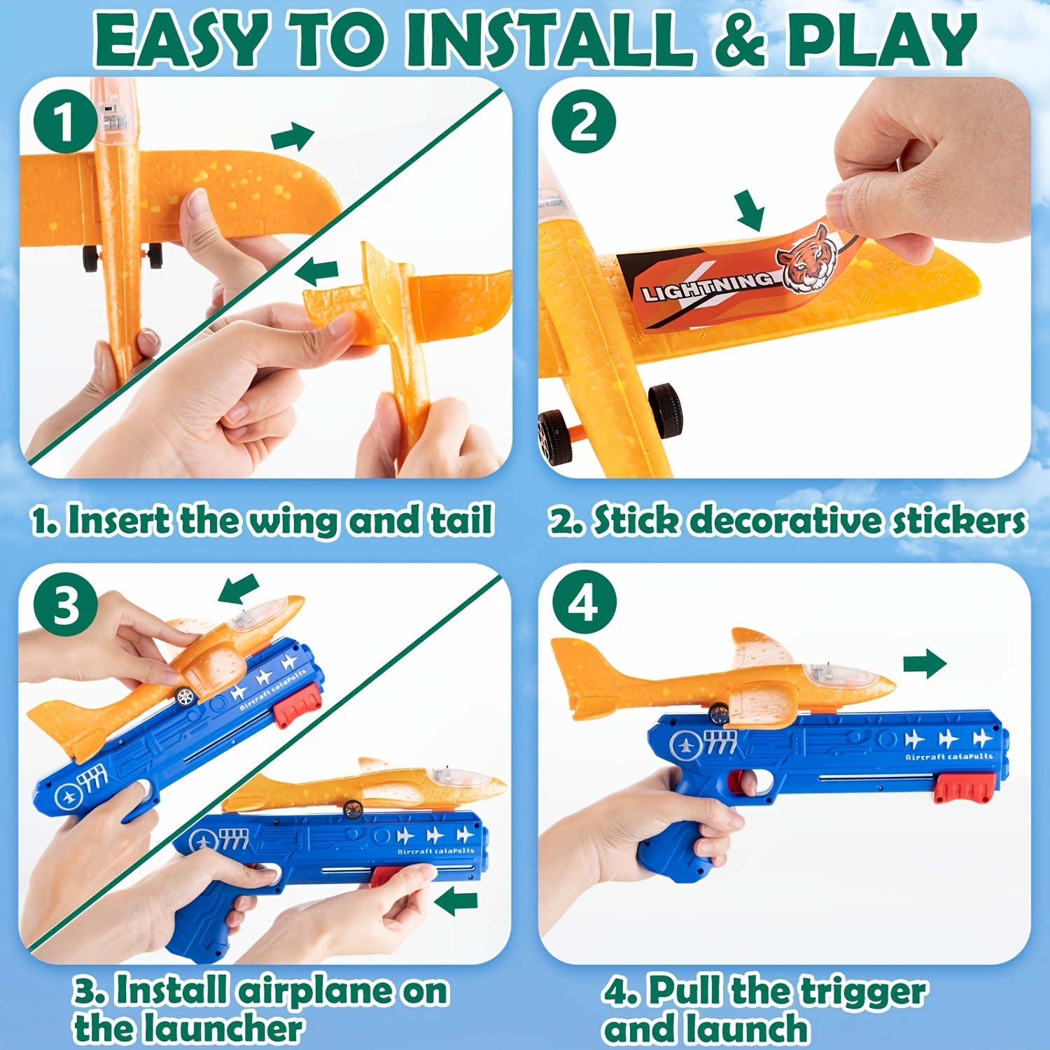 3/6pcs Airplane Launcher Toy With 3 Stickers - Interactive Flying Game, 2 Flight Modes, Durable PP Material, Easy Assembly - Ideal For Outdoor Play, Halloween, Christmas, Birthday Gifts For Ages 3-12 - Image 8