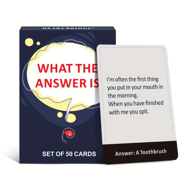50-Card Party Puzzle Game - "What's The Answer?" Interactive Q&A for Adults, Ideal for Game Night, Holiday Gifts | Humorous Descriptive Illustrations, Party Card Game | Bold Typography | Cardboard Construction