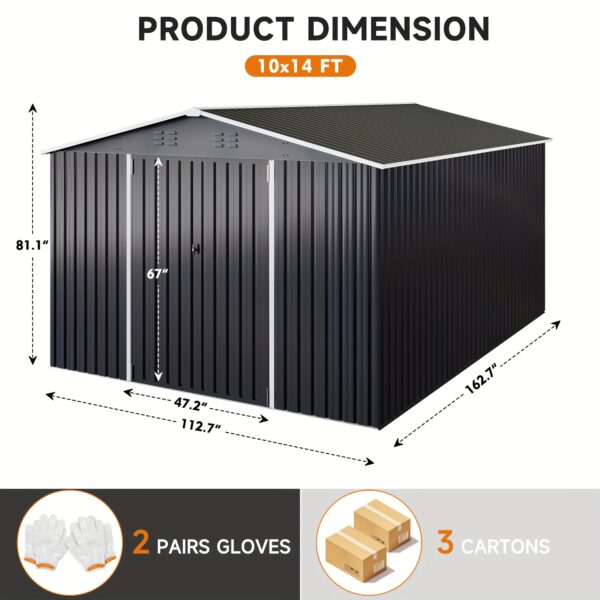 [Black Metal Storage Shed] 10 x 14ft Black Metal Outdoor Storage Shed - Durable & Weatherproof Tool Shed for Backyard, Garden, or Patio - Ample Storage & Perfect Gift for Boyfriend or Husband - Image 4