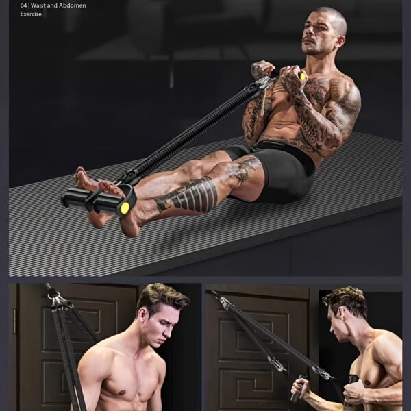 [Durable Pedal Puller] Durable Adjustable Resistance Sliding Pedal Puller | 4-Strand or 2-Strand Pull Cord with Footrest and Handle for Sit-Ups and Fitness Training, Black EVA Material with Two Handles and a Door Clamp - Image 9