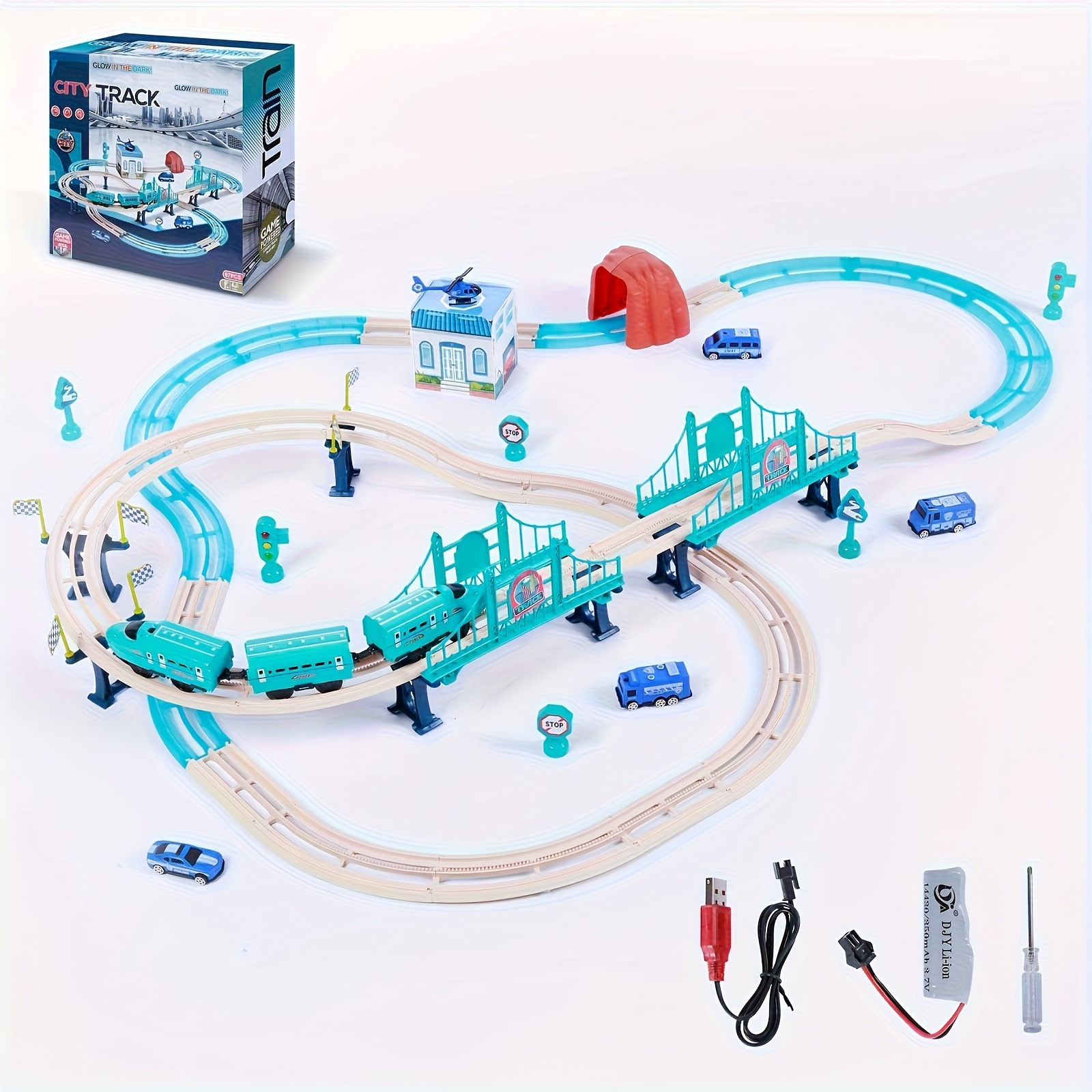 Electric Train Set, Track Head, Passenger Car, Glow-in-the-dark Track, Lights And Sounds Transformable DIY Train Set for Kids Over 3 Years Old Birthday Halloween, Christmas Gifts, Best for Christmas