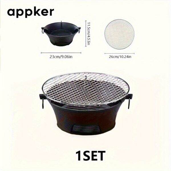 APPKER Cast Iron Charcoal Stove Set - Versatile Round Heating Grill with Lid, Folding Handles, and Grate - Perfect for BBQ, Outdoor Cooking, and Kitchen Use - Black, Charcoal Grill - Image 3