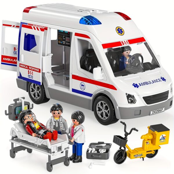 Ambulance Cars Toy For Kids 3 4 5 6 7 8 Years Old Friction Powered Truck With Light And Sound Emergency Vehicle Toy For Boys Girls Gifts For Age 3-12 Boys Girls Educational Toys For Children - Image 3