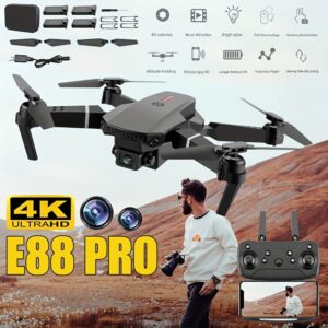 E88 Dual Camera Foldable Drone with Obstacle Avoidance, App Control, 4K Video, FPV Live Feed - RC Quadcopter for Adults & Youngsters, Ideal for Christmas, Halloween, Birthday Gift (Batteries Included), High Quality Drone