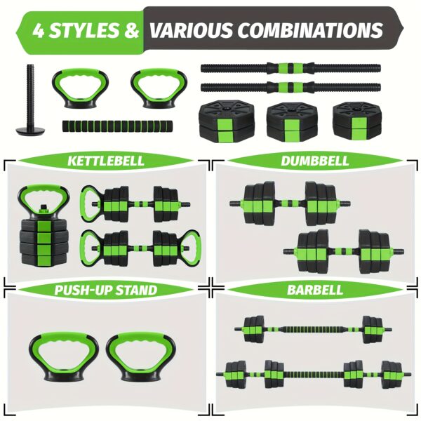 1 PE Iron Sand Cement Octagonal Adjustable Dumbbell Kettlebell Barbell Three-in-one Set No Black Green 88, 66, 44 Poundspounds - Image 3