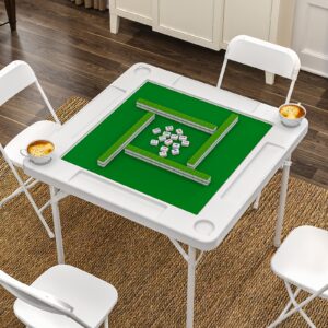 EVOKEDEN Foldable Felt Mahjong Table with Green Felt Top - White Plastic Card Table for Mahjong, Poker & Board Games, Portable Compact Design, No Assembly Required, Portable Game Table, Elegant Furniture, Durable Plastic