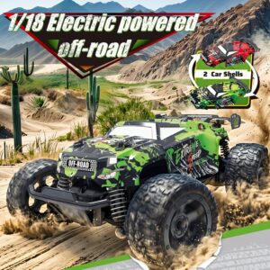 Remote-controlled Toy Car, 2.4GHz All-terrain Off-road Monster Truck, Speed 20 Kilometers Per Hour, with LED Lights, And Replaceable Body Shell In Red And Green