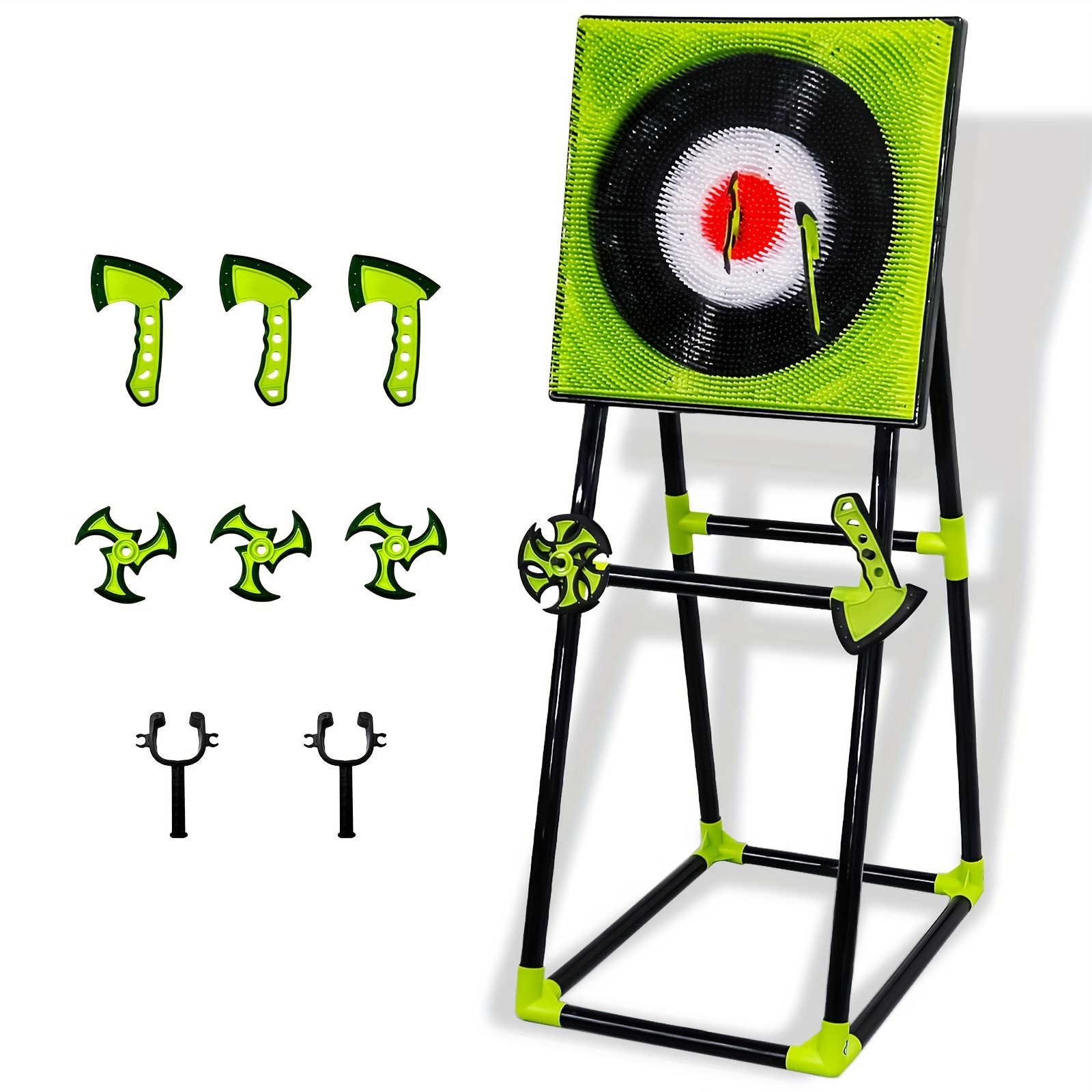 Hatchet Throwing Target Game Set, Green, Three Hatchets And Three Darts, Two-player Competitive Play, Scoring On Inner And Outer Rings Of The Target, For Sports Toys In The Courtyard - Image 3