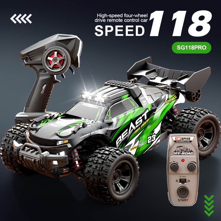 4WD High-Speed RC Off-Roader | 35KM/H Stunt Toy Car With Wheelie Bar & Adjustable LED Lights | 1:18 Scale Model | 7.4V Long-Life Battery | All-Terrain RC Truck For Adults & Kids - Outdoor Gift - Image 7