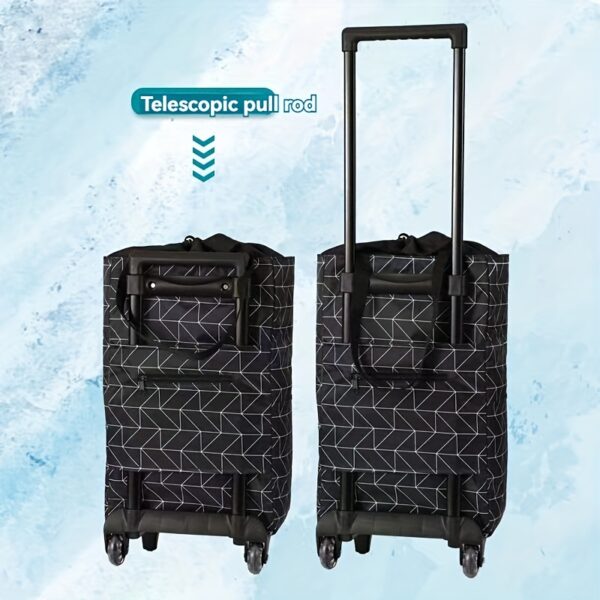 [Foldable Lightweight Trolley Shopping Cart] Multi-Functional Trolley Shopping Cart with Insulation Layer - Durable Metal Frame, Rolling Plastic Wheels, Foldable and Lightweight for Easy Travel, Drawstring Closure, Built-In Pockets, No Electricity Needed - Image 6